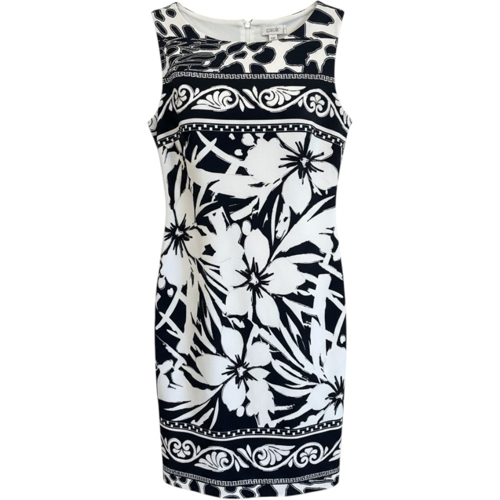 Cache Sheath Dress Size 6 Black White Floral Scroll Print Sleeveless